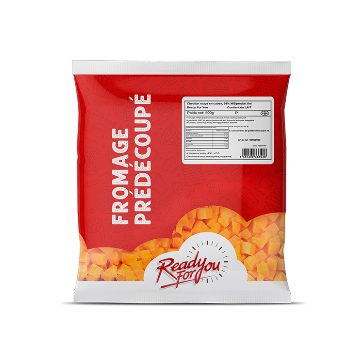 CHEDDAR ROUGE CUBES 8X8 SACHET 500G